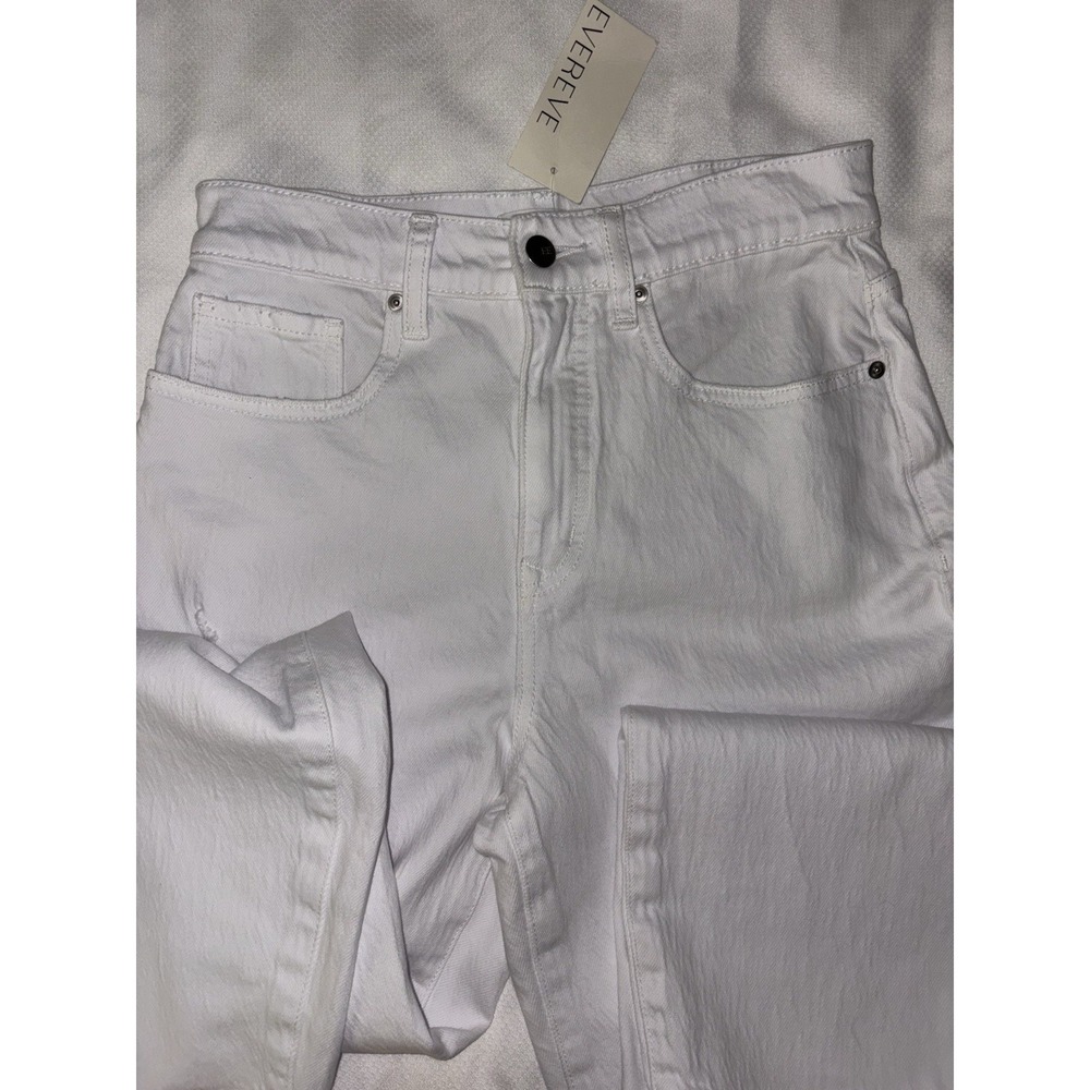 NWT Evereve Pants White Vintage Barrel Denim Boho Beach Summer Size 26